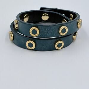 Tory Burch Enamel & Leather Cole Double Wrap Around Bracelet